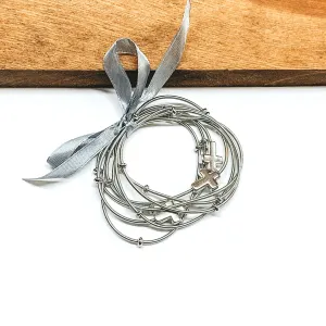 Silver Tone Crosses Spring Wire Elastic Bracelet Set in Silver Tone