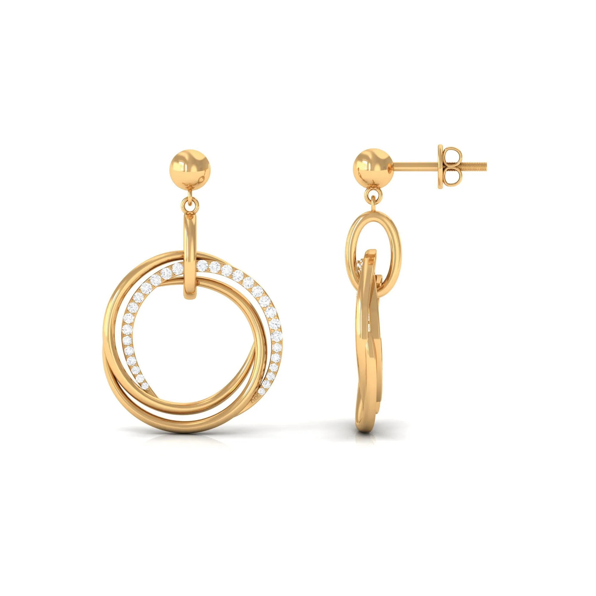 Simple Gold Diamond Drop Earring with Screw Back Closure