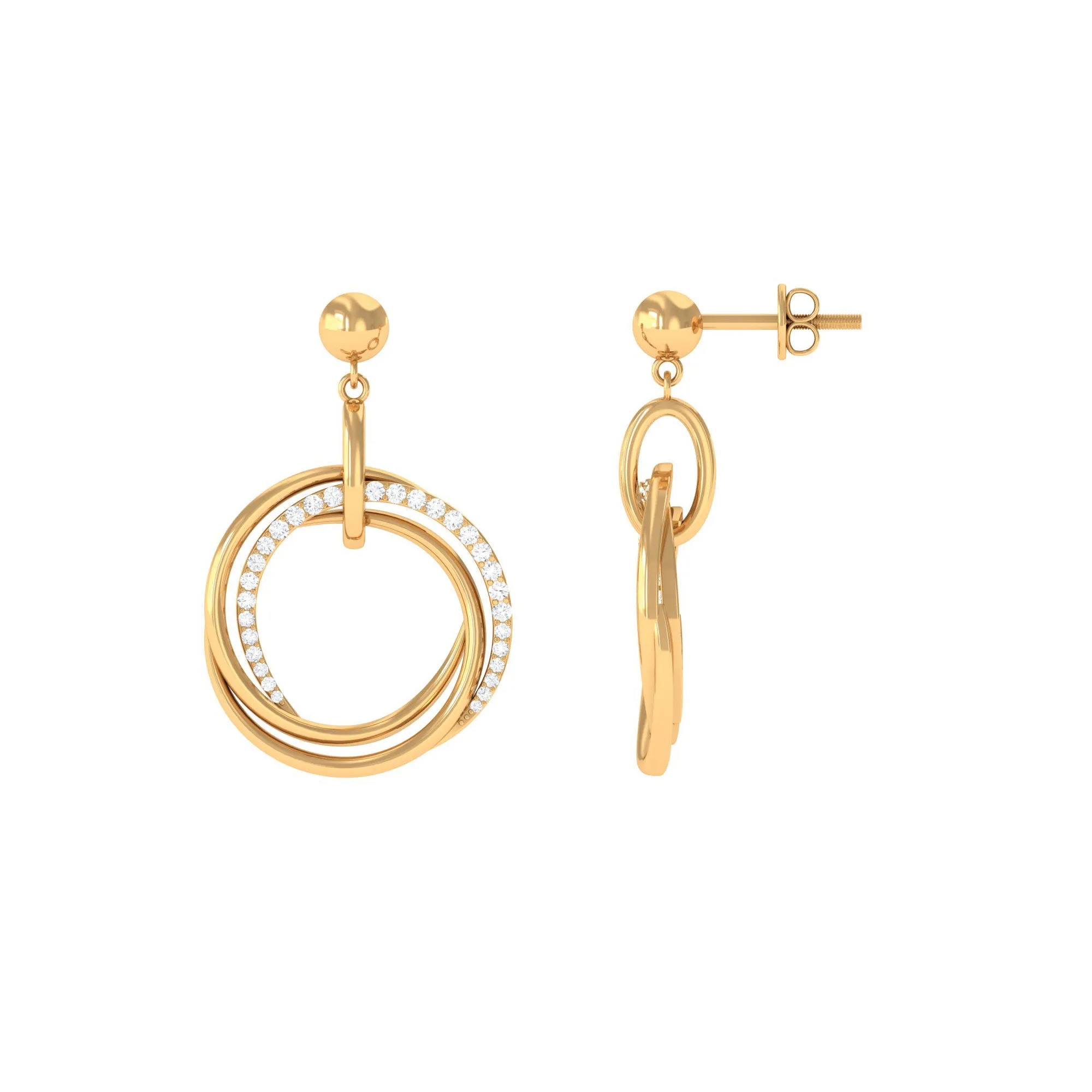 Simple Gold Diamond Drop Earring with Screw Back Closure