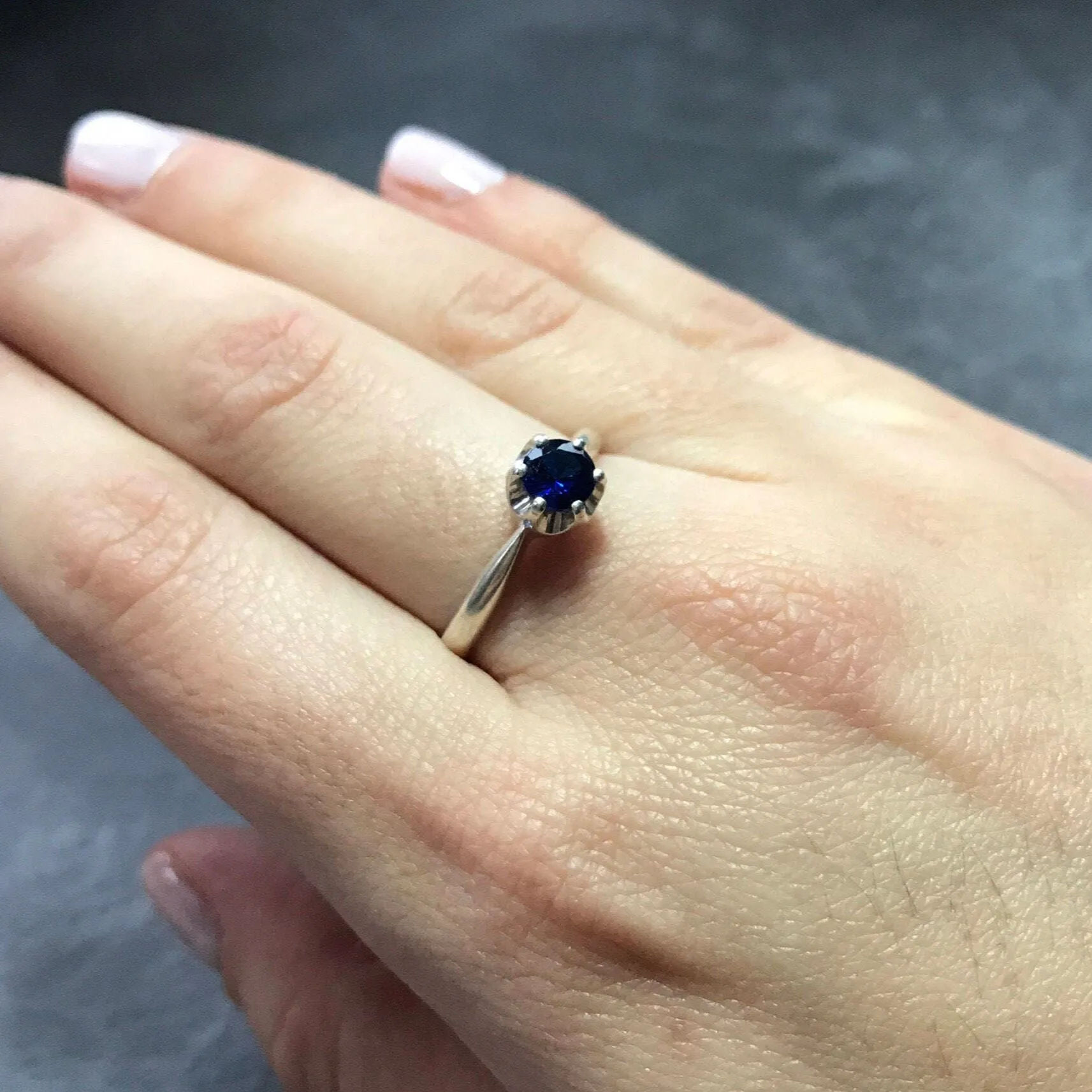 Solitaire Sapphire Ring - Dainty Blue Ring, September Birthstone Ring