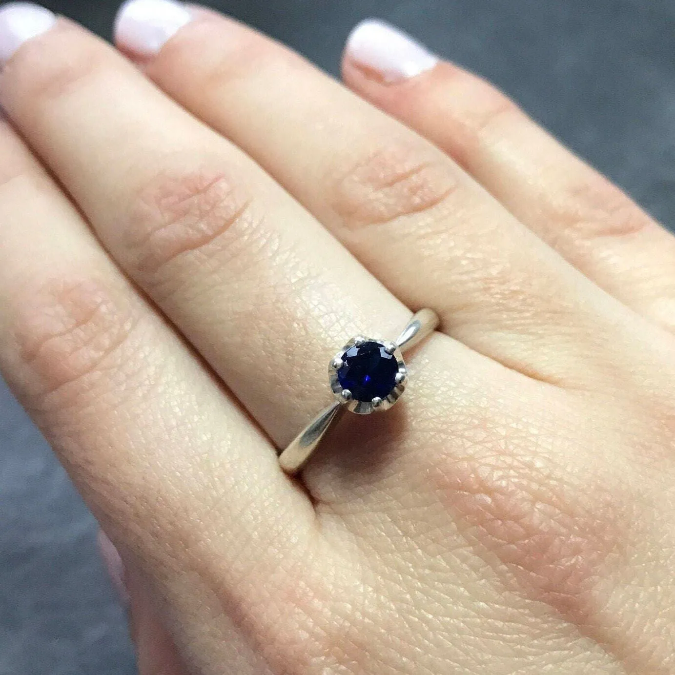 Solitaire Sapphire Ring - Dainty Blue Ring, September Birthstone Ring