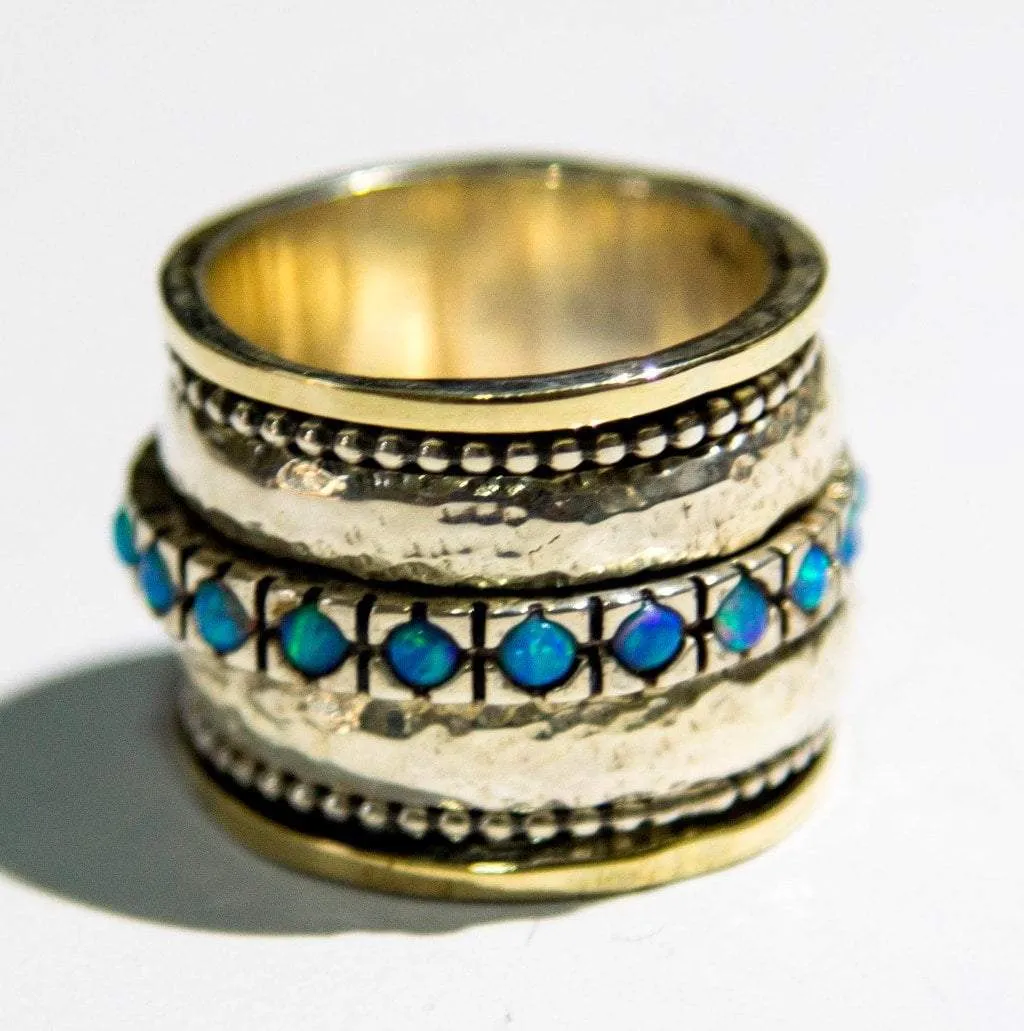 Spinner ring for woman, Valentine's Gift silver & 9K gold lab opals spinner rings for women