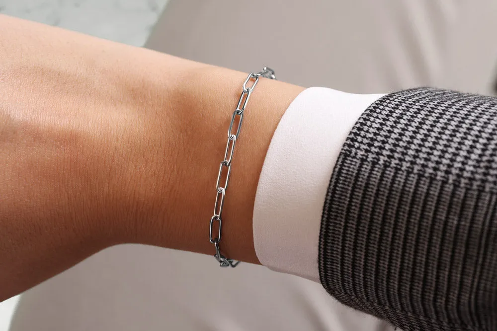 Stainless Steel Bracelet With Paperclip Links Silver Colour