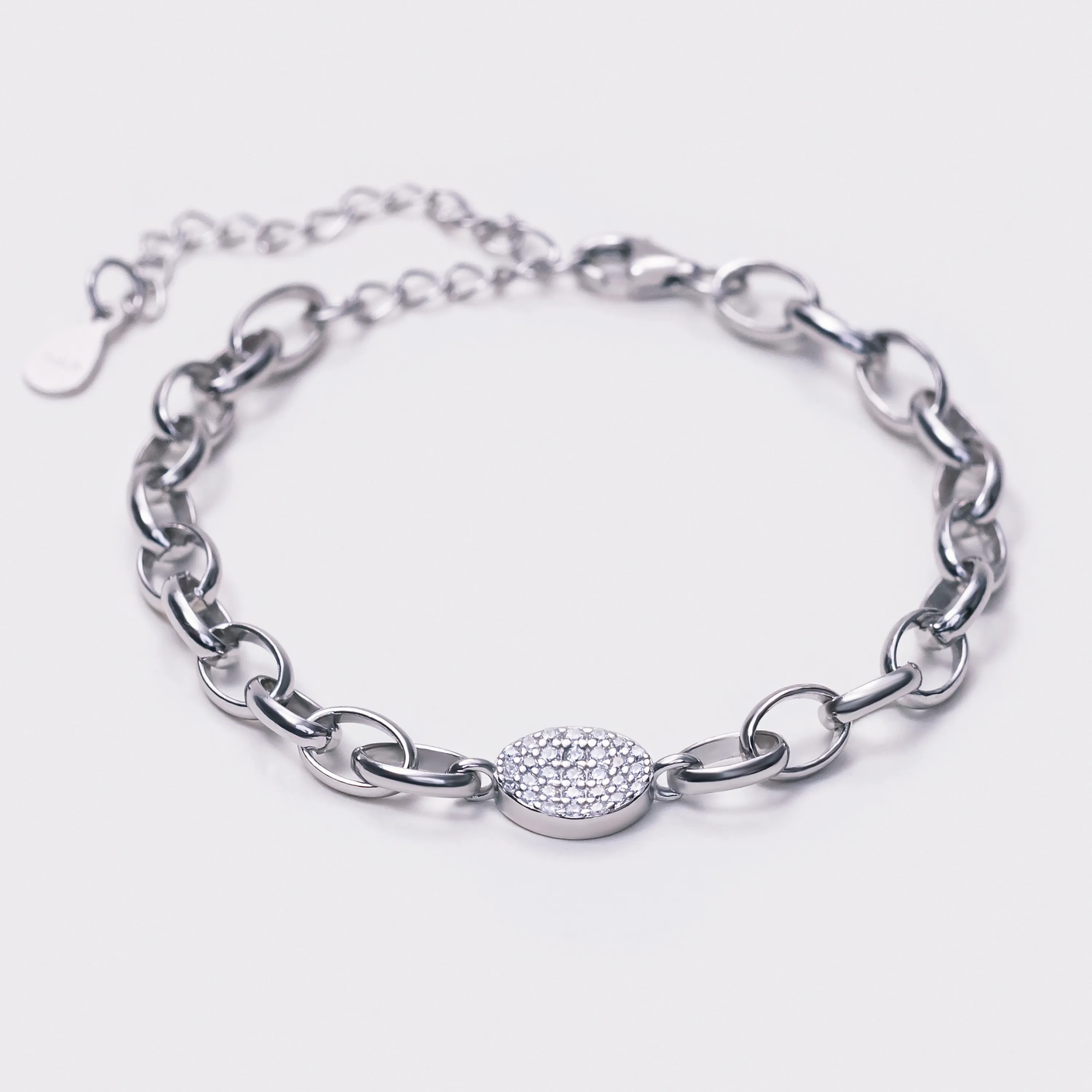 Sterling Silver Cz Rolo Chain Bracelet