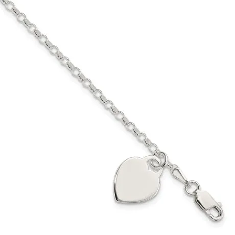 Sterling Silver Engraveable Heart Charm Bracelet