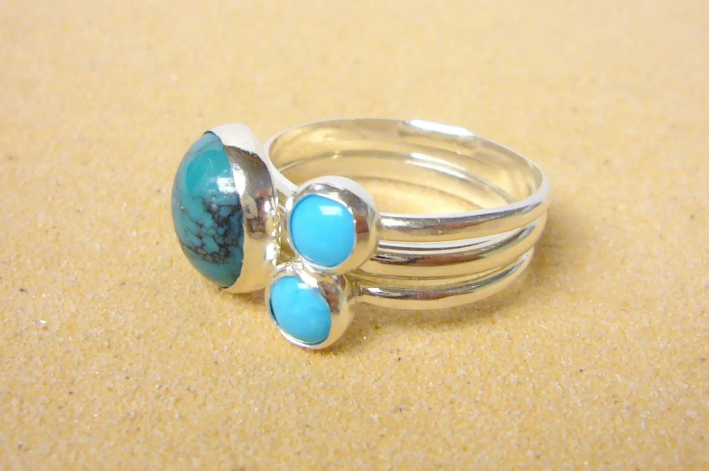 Sterling silver turquoise ring multistone hippie rings gypsy rings silver stacking ring set gemstone ring sterling silver ring cocktail ring