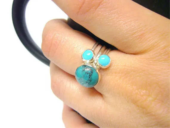 Sterling silver turquoise ring multistone hippie rings gypsy rings silver stacking ring set gemstone ring sterling silver ring cocktail ring