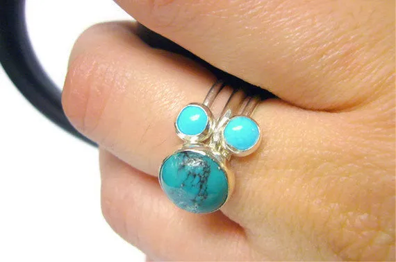 Sterling silver turquoise ring multistone hippie rings gypsy rings silver stacking ring set gemstone ring sterling silver ring cocktail ring