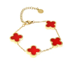 TEEN Clover Chain Bracelet - Stainless Steel Red and Gold