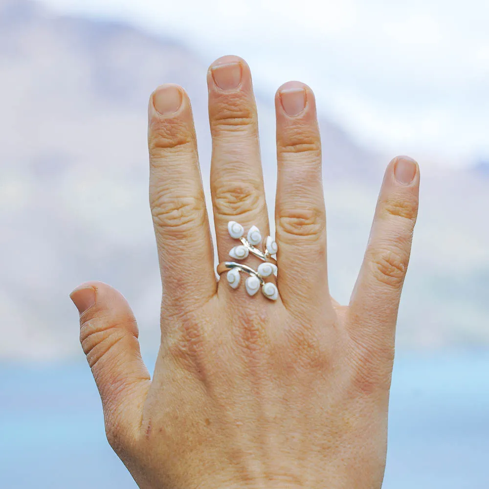 Three Tier Fern Adjustable Sterling Silver Ring