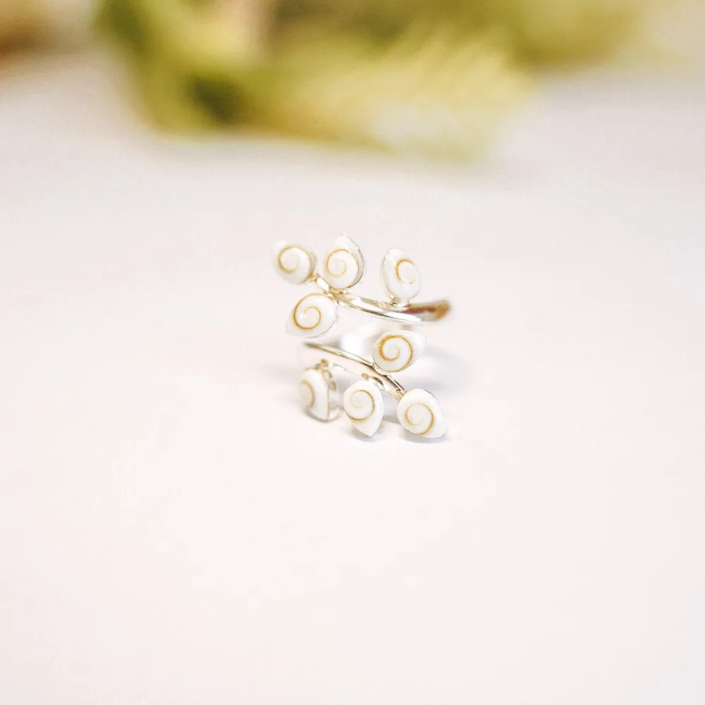 Three Tier Fern Adjustable Sterling Silver Ring