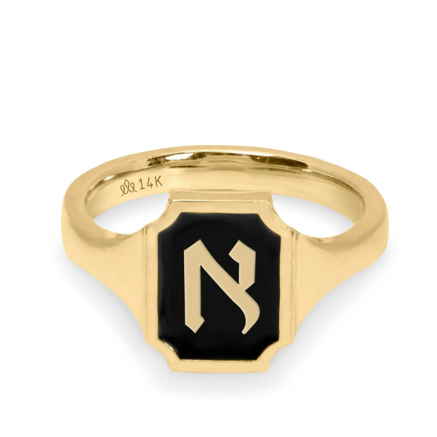 Tom Ring Signet Enamel Gold Ring - Hebrew letter