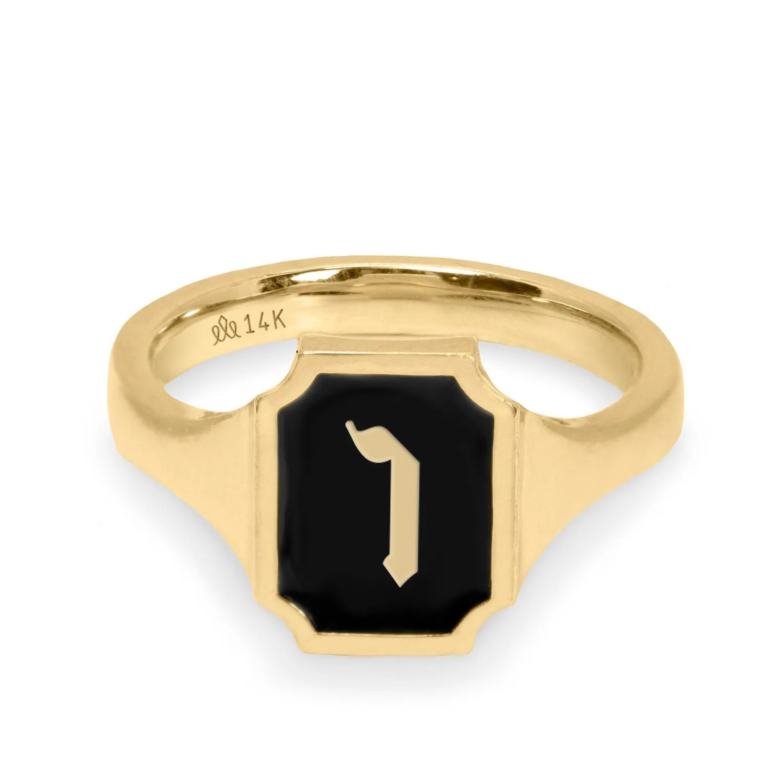 Tom Ring Signet Enamel Gold Ring - Hebrew letter