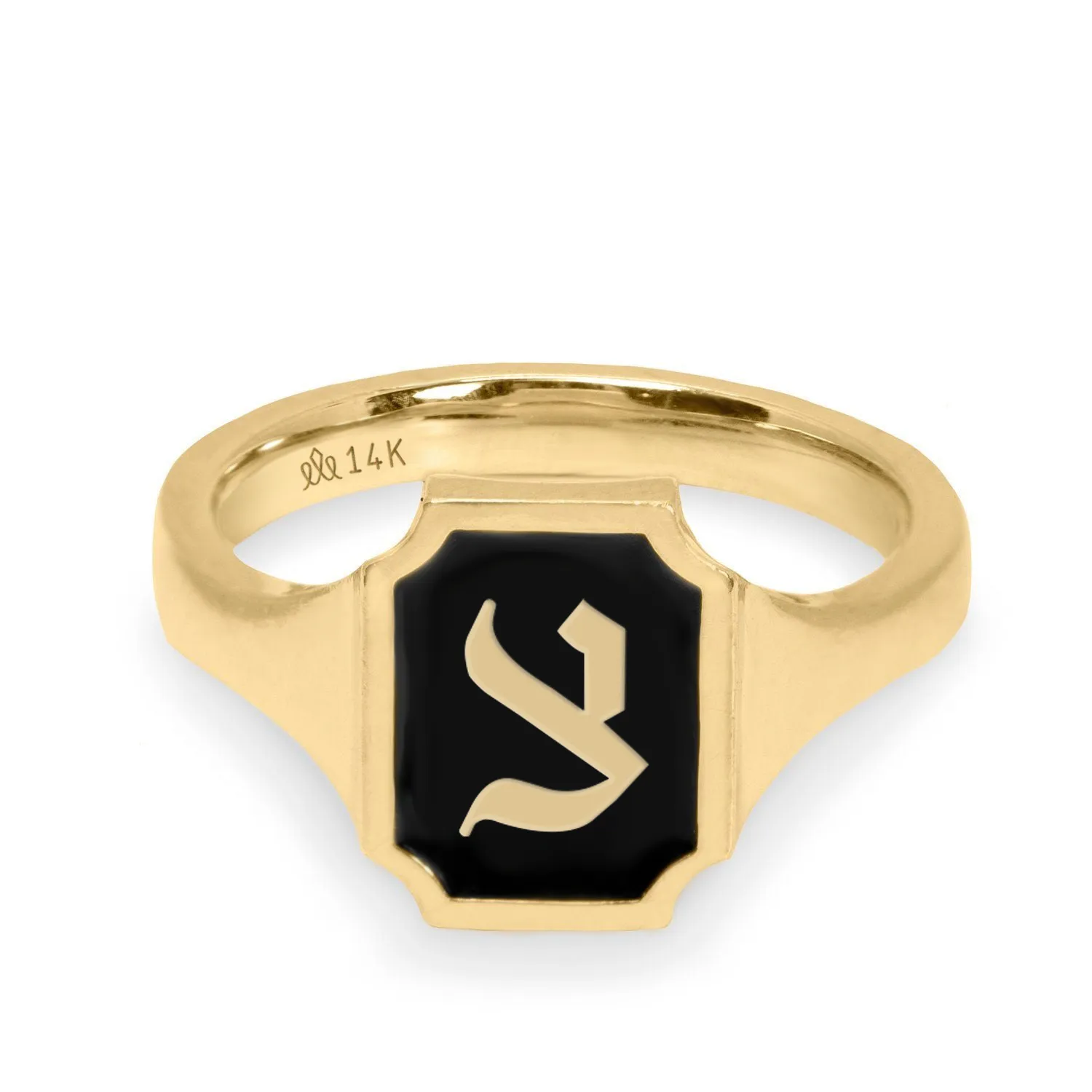 Tom Ring Signet Enamel Gold Ring - Hebrew letter