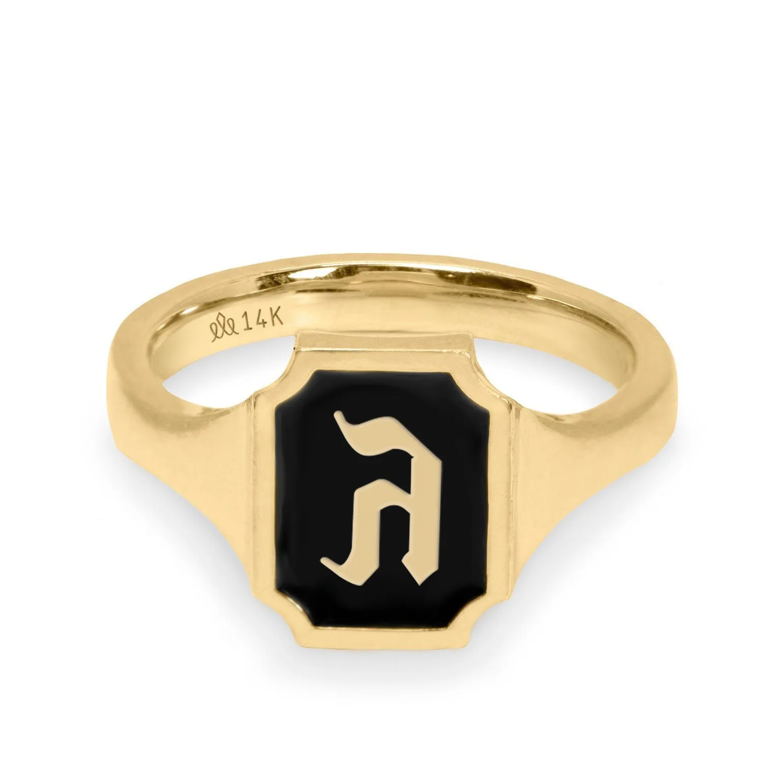 Tom Ring Signet Enamel Gold Ring - Hebrew letter