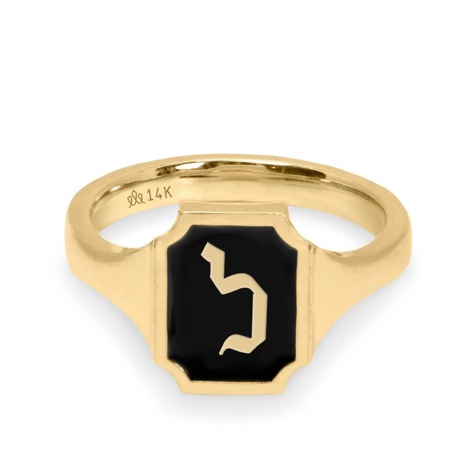 Tom Ring Signet Enamel Gold Ring - Hebrew letter