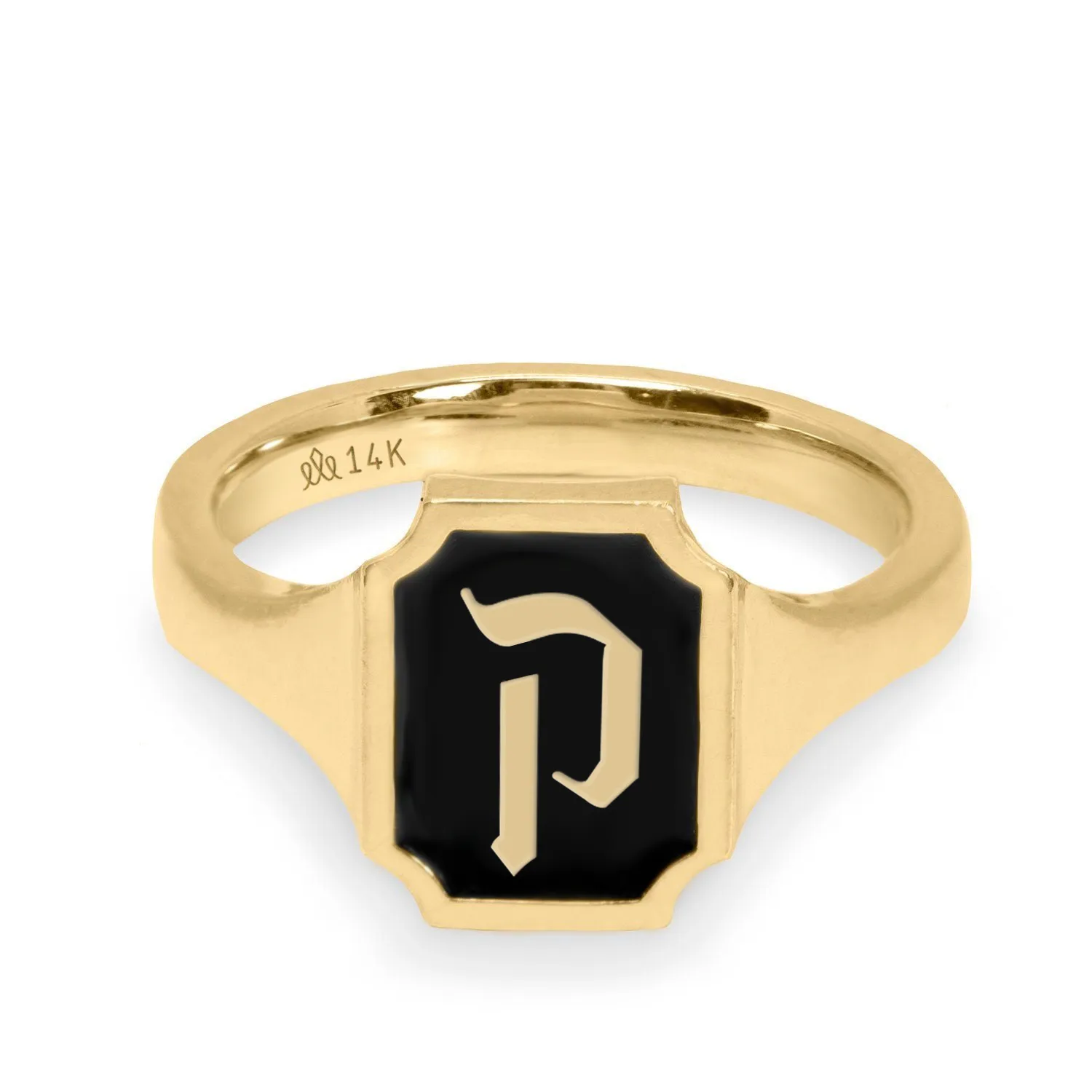 Tom Ring Signet Enamel Gold Ring - Hebrew letter