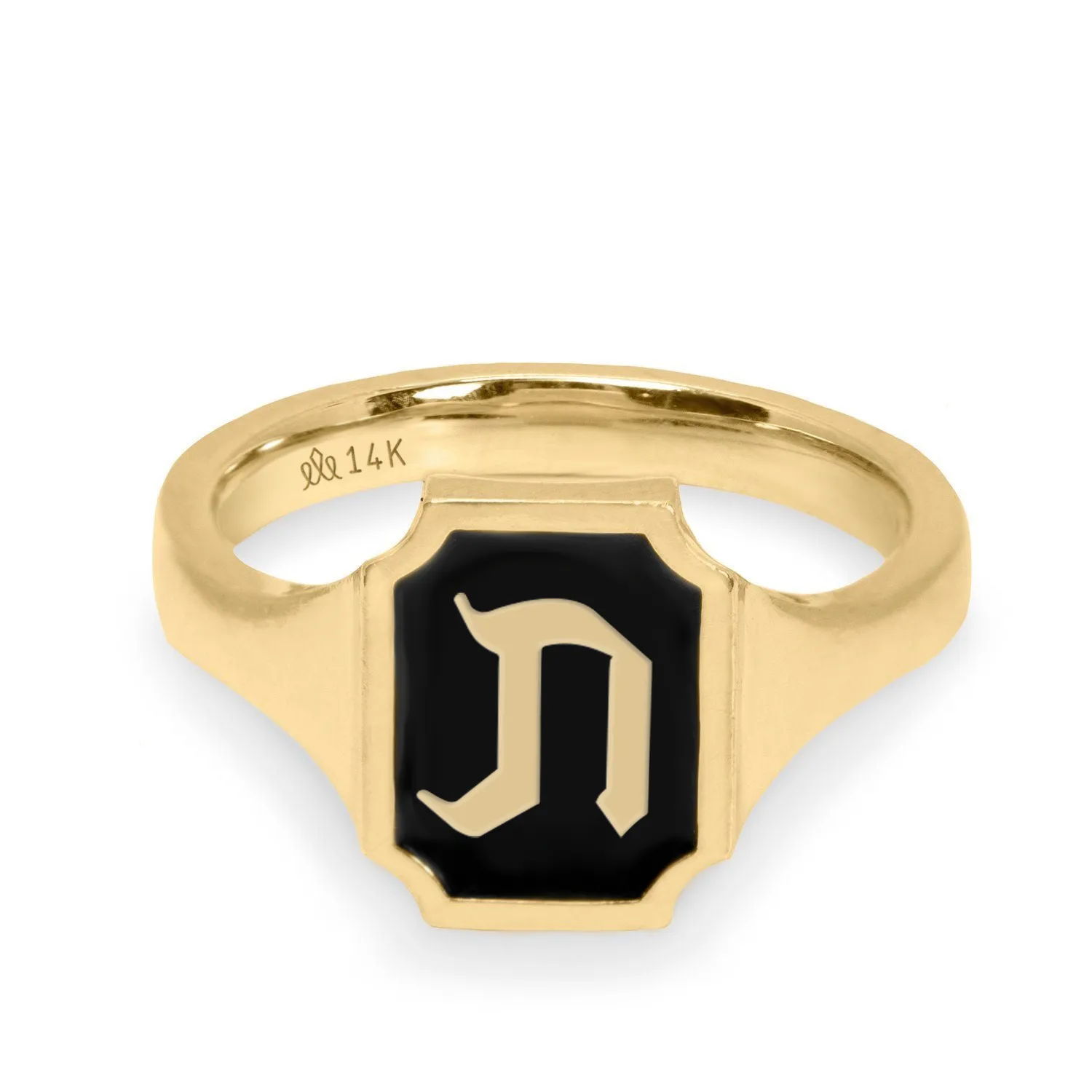 Tom Ring Signet Enamel Gold Ring - Hebrew letter