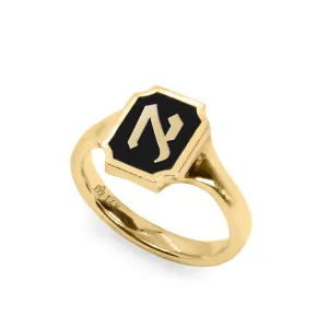 Tom Ring Signet Enamel Gold Ring - Hebrew letter