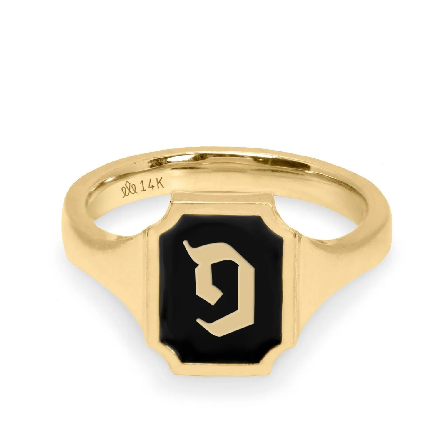 Tom Ring Signet Enamel Gold Ring - Hebrew letter