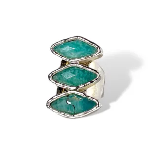 Triple Gemstone Sterling Silver Ring