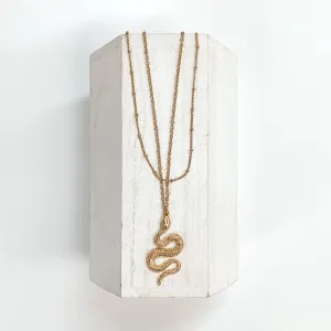 Turn Away Double Layered Chain Necklace with Clear Crystal Pendant in Gold Tone