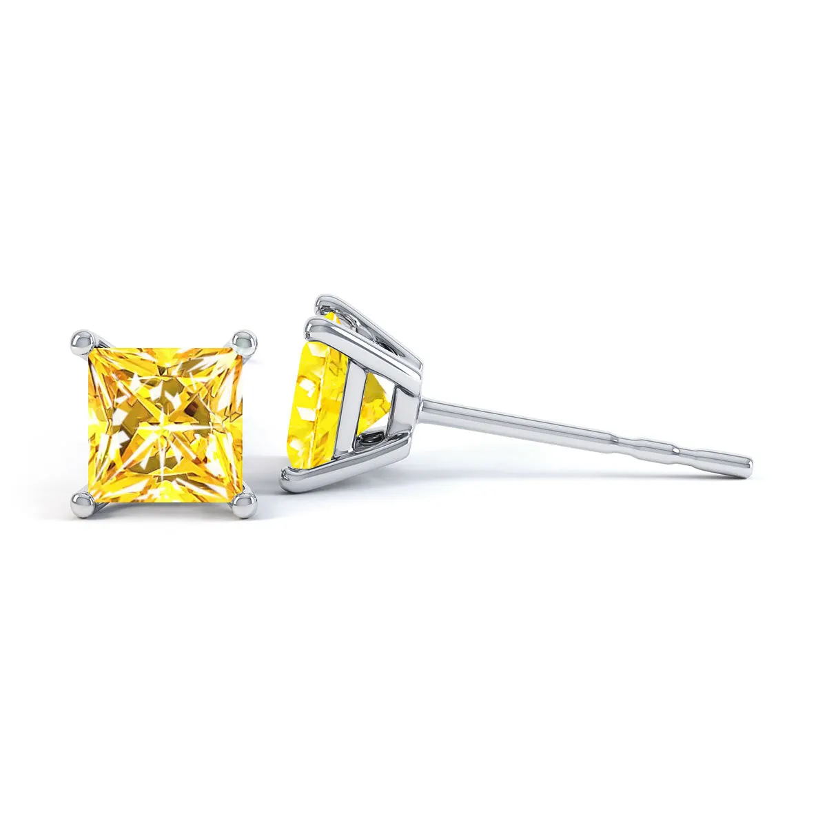 VALENTIA - Princess Yellow Sapphire 950 Platinum Stud Earrings