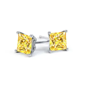 VALENTIA - Princess Yellow Sapphire 950 Platinum Stud Earrings