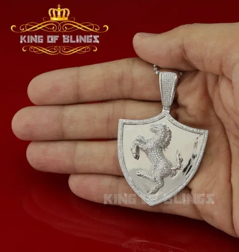 White 925 Sterling Silver Horse Shield Shape Pendant 4.44ct Cubic Zirconia