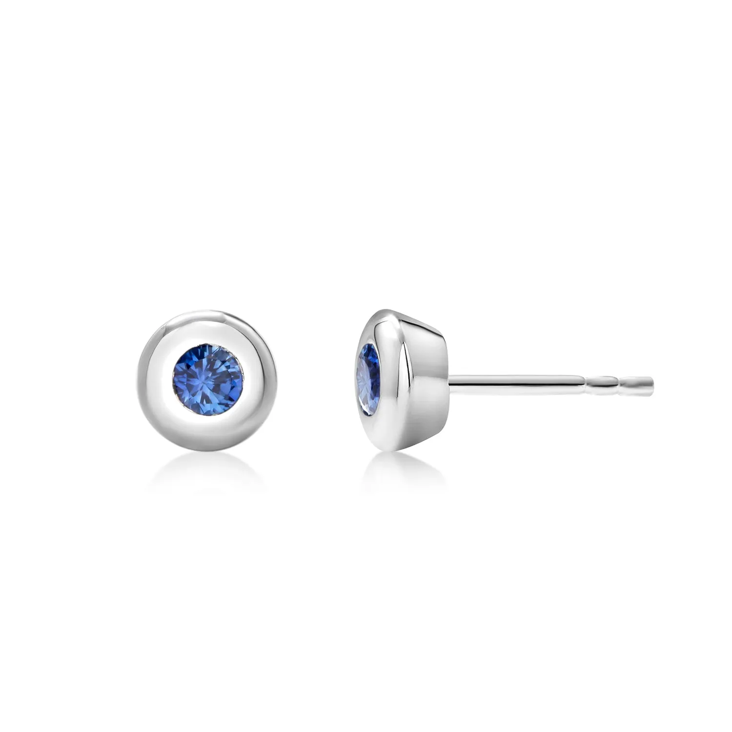 White Gold Bezel Set Sapphire Stud Earrings Weighing 0.30 Carat