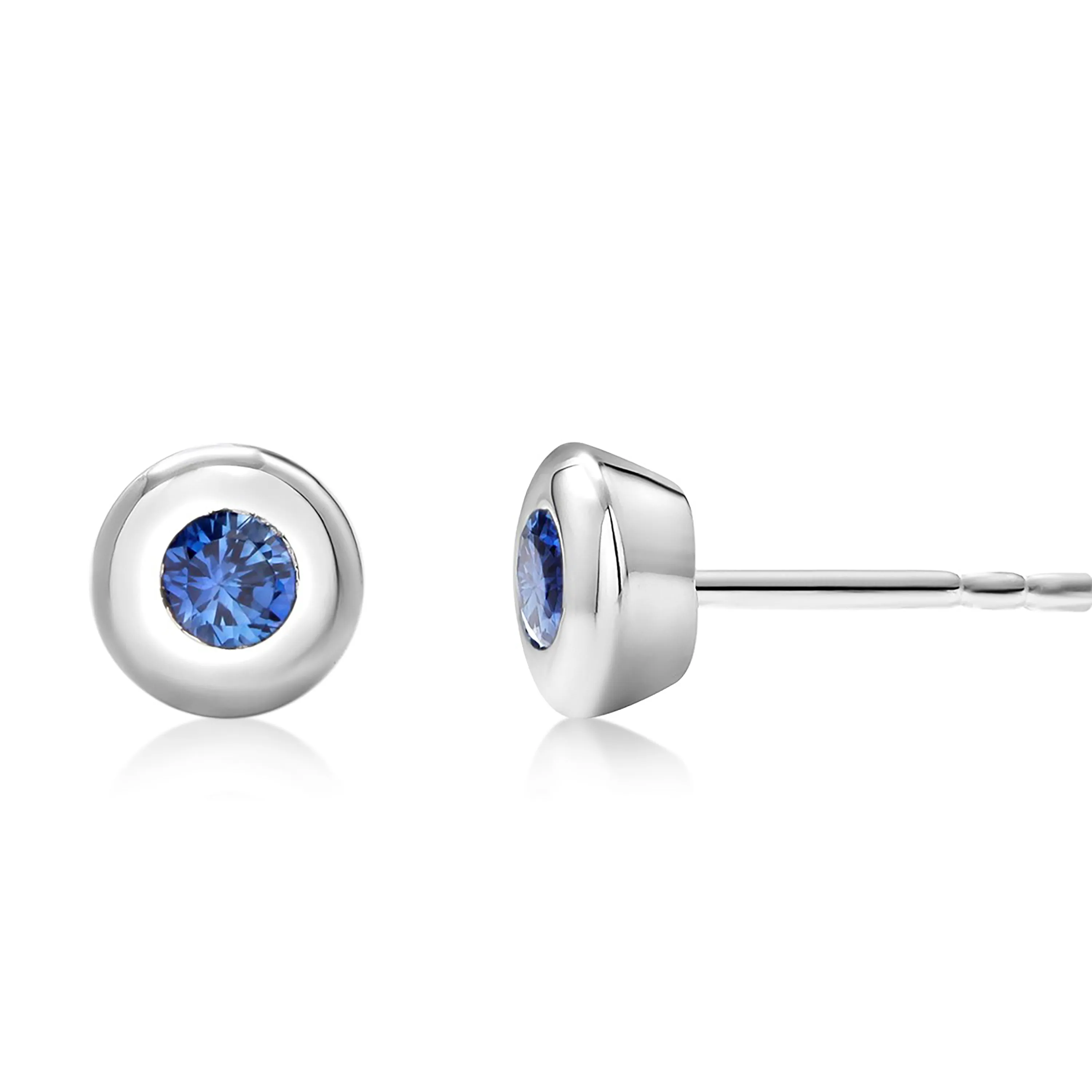 White Gold Bezel Set Sapphire Stud Earrings Weighing 0.30 Carat