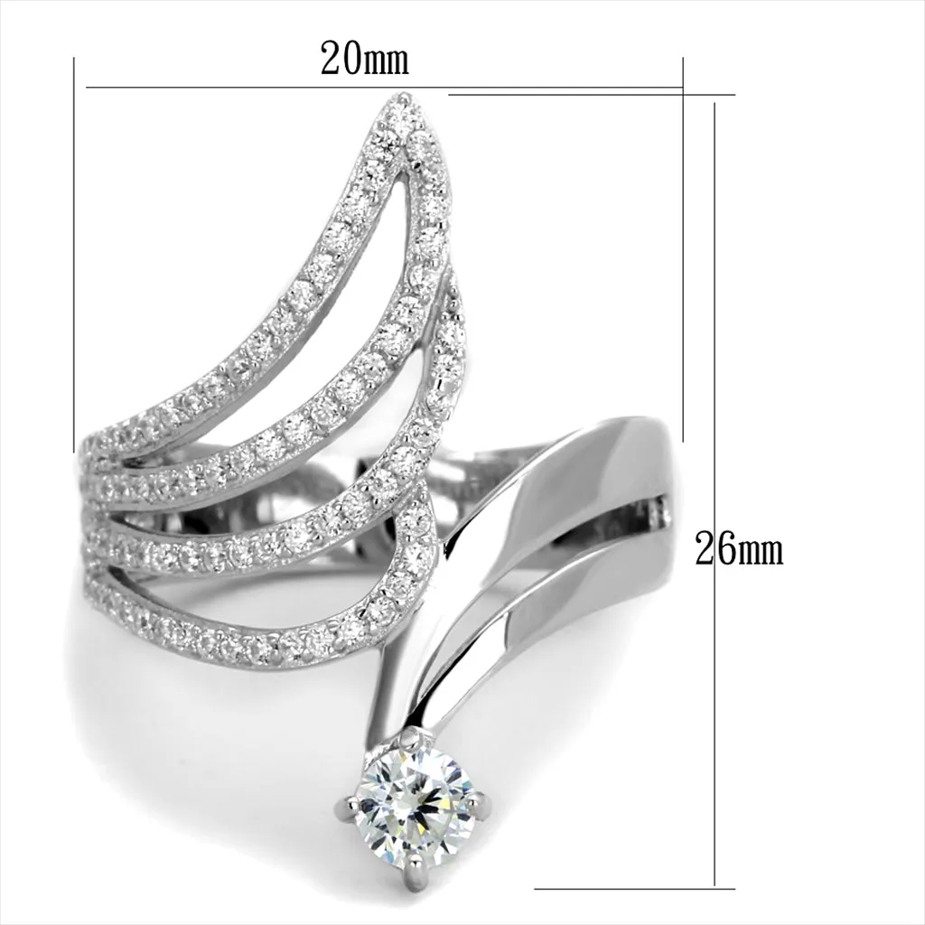 Wholesale Women's 925 Sterling Silver AAA Grade Clear Cubic Zirconia Winged Cuff Ring