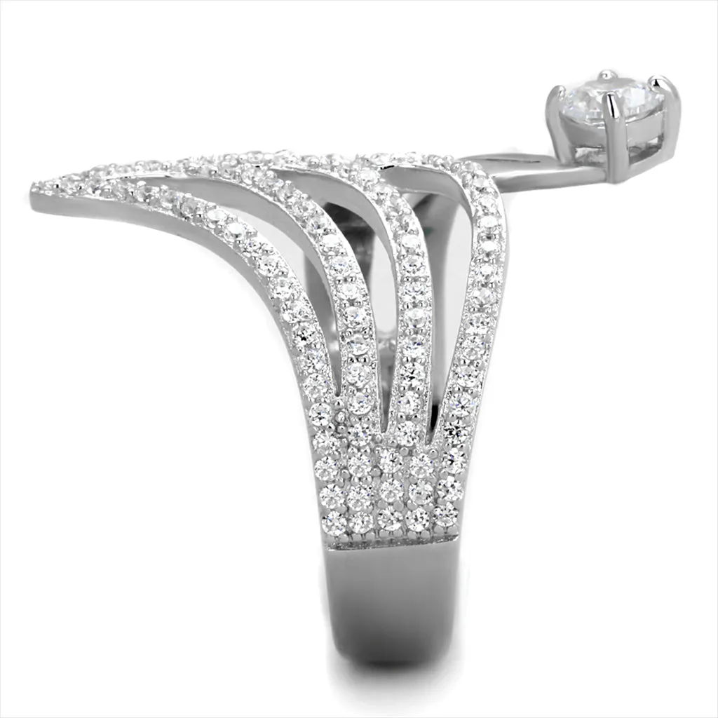 Wholesale Women's 925 Sterling Silver AAA Grade Clear Cubic Zirconia Winged Cuff Ring