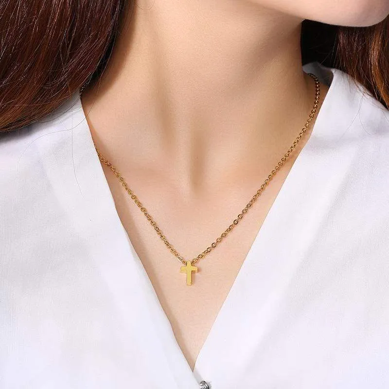 Women's Christian Necklace <br> Small Golden Cross