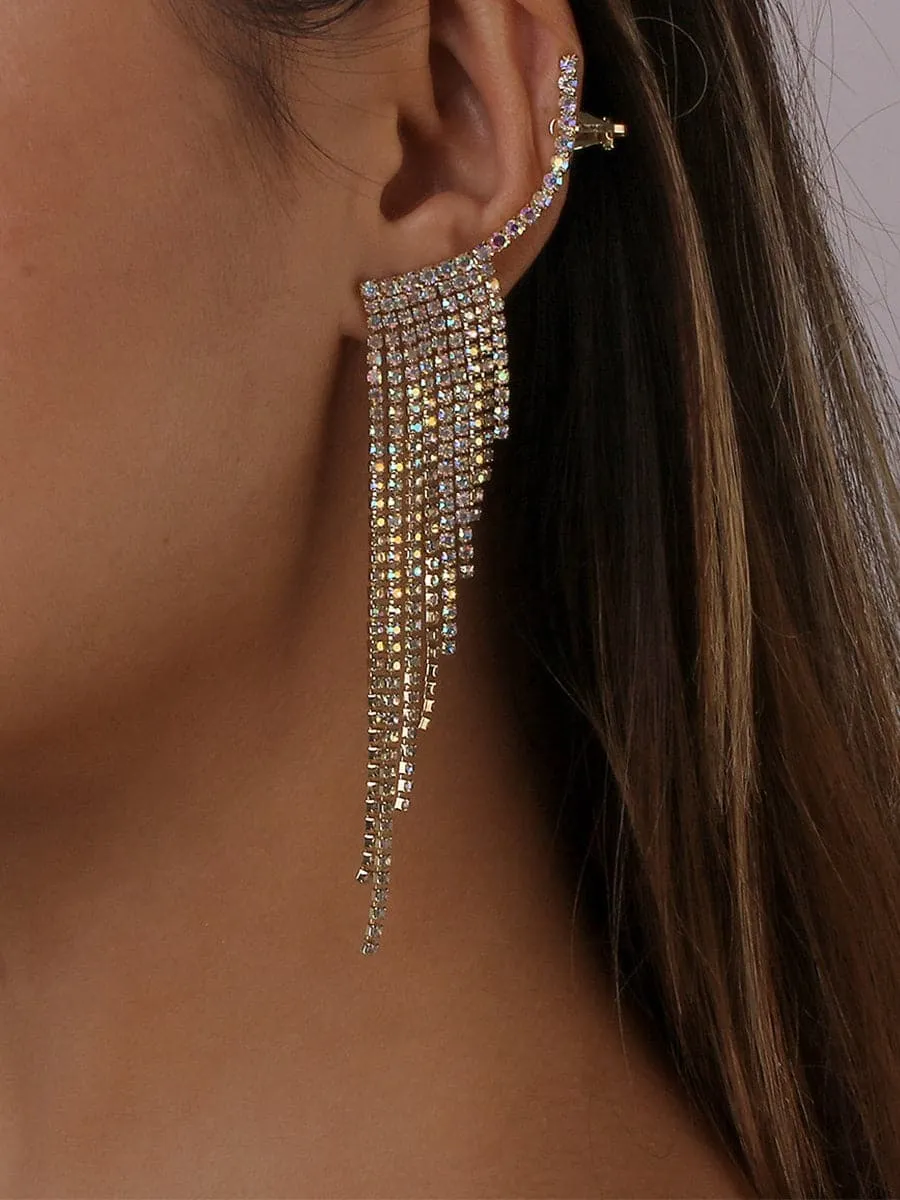 Zinc Alloy Rhinestones Tassel Earrings MSE101045