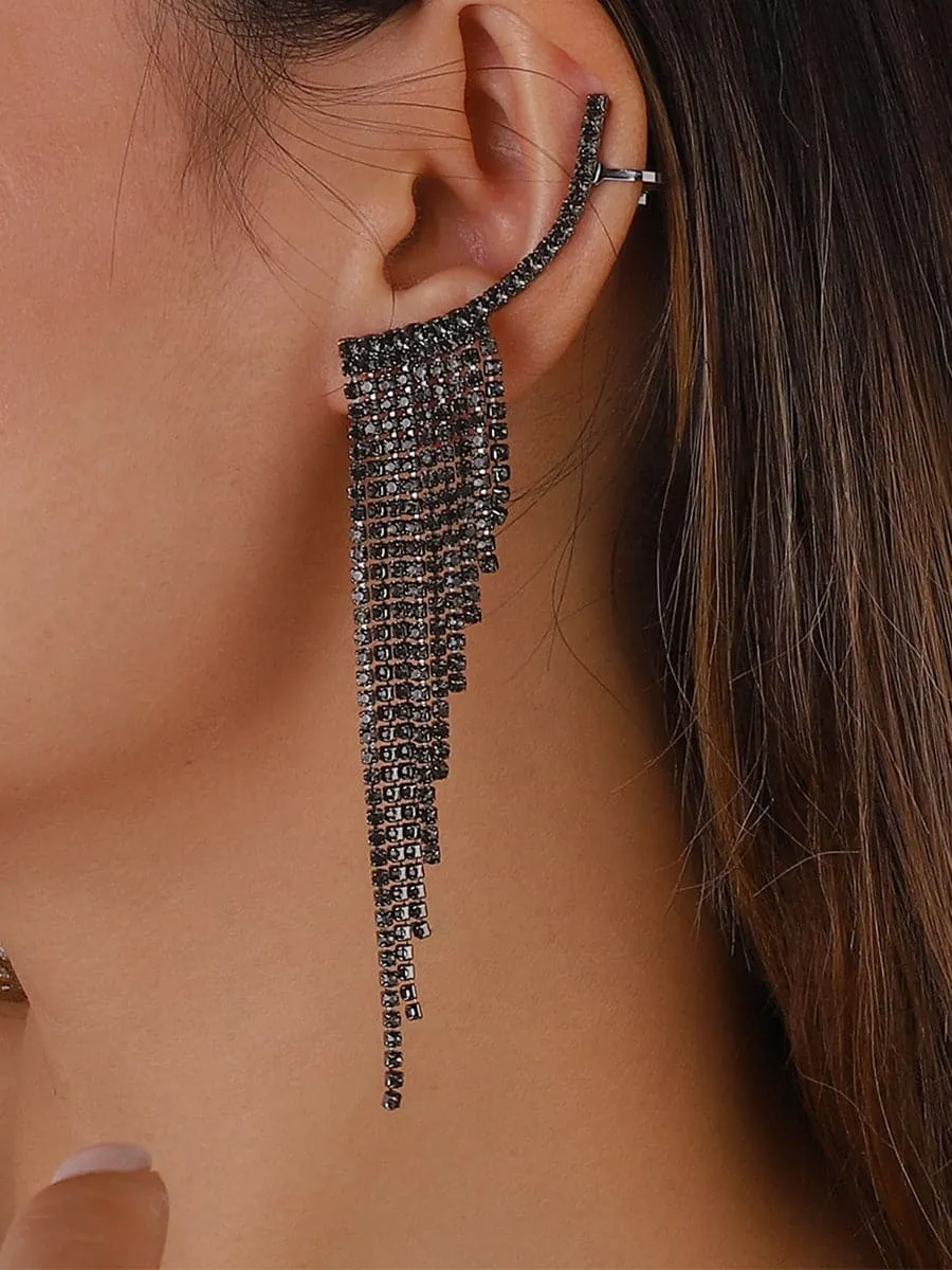 Zinc Alloy Rhinestones Tassel Earrings MSE101045