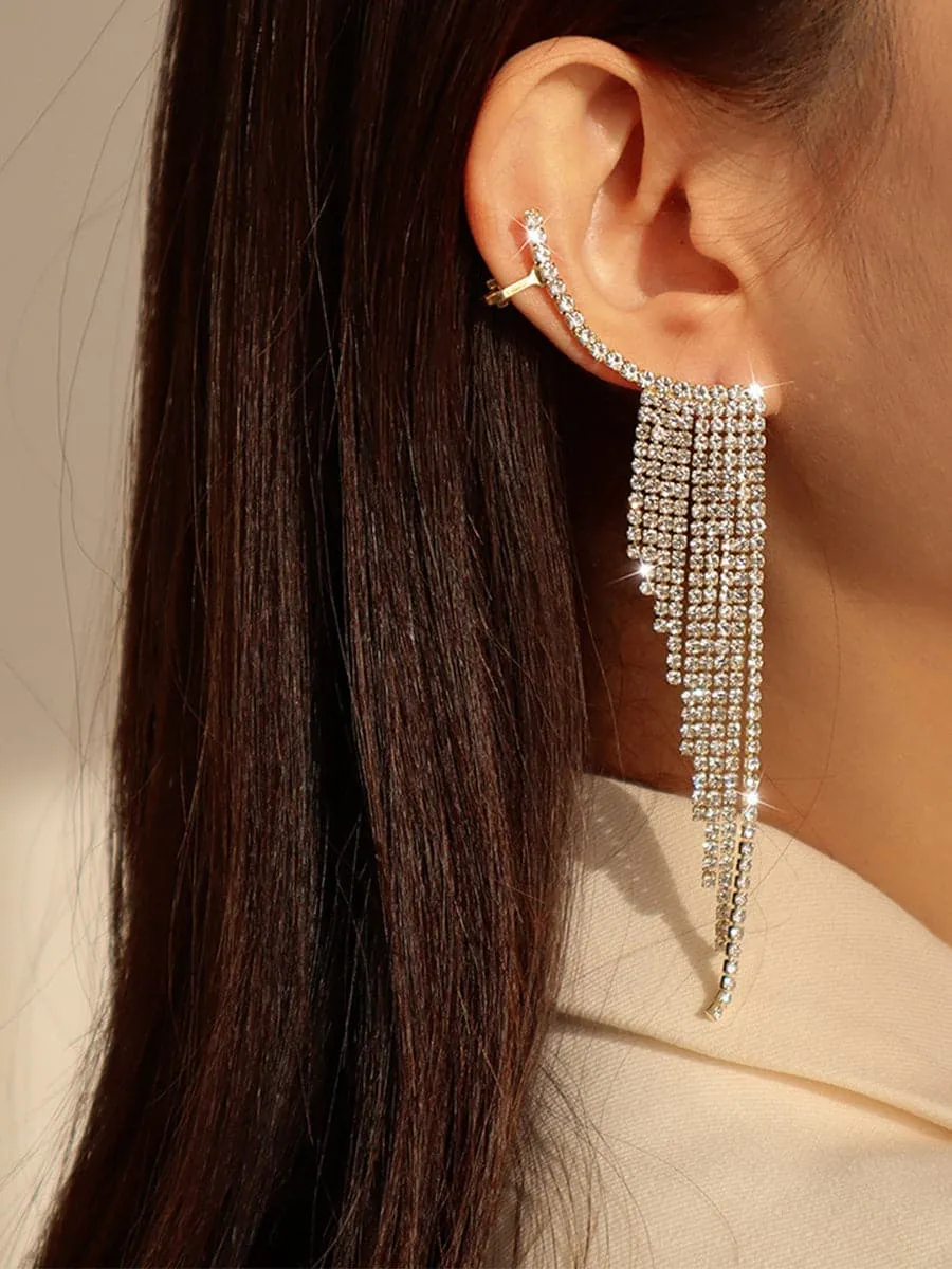 Zinc Alloy Rhinestones Tassel Earrings MSE101045